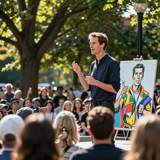 Slender Politician Speaking in Park