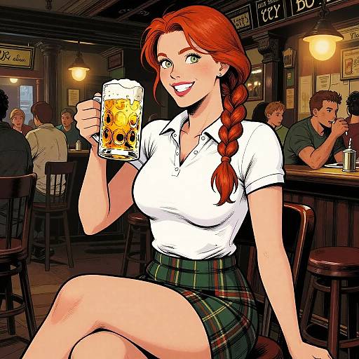 Vibrant Irish Woman in Busy Pub Scene