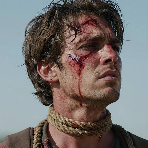 Dramatic Portrait of a Wounded Man