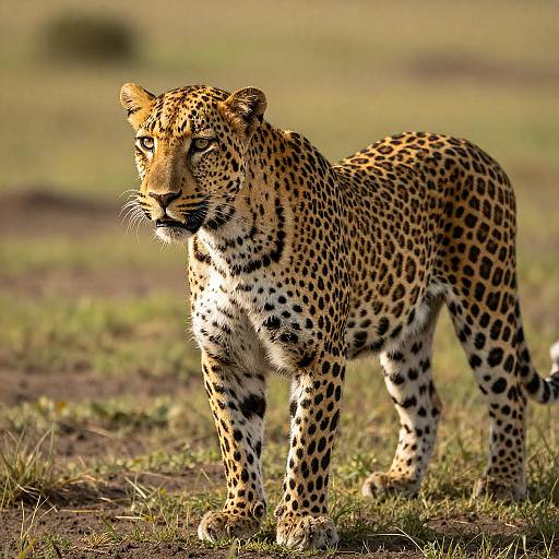 Sunlit Golden Leopard in Savannah