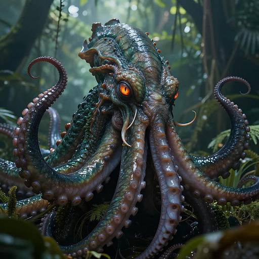 Mystical Kraken Portrait in Jungle