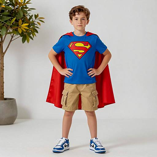 Boy in Superman Costume with Red Cape