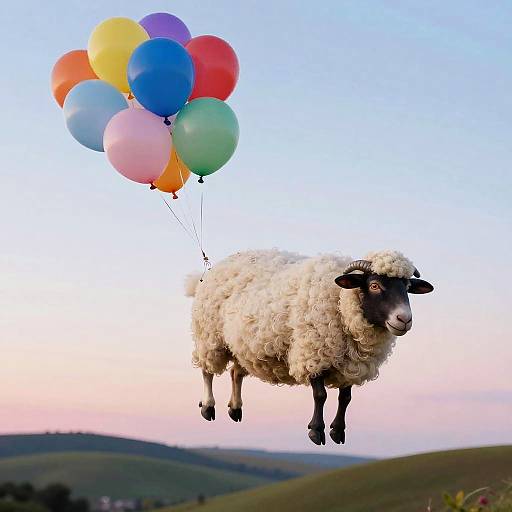 Whimsical Lowbrow Sheep Flight