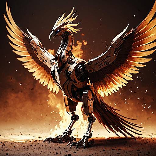 Dynamic Robotic Phoenix in Warm Tones