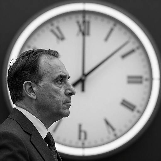 Serious Businessman with Clock Background