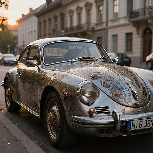 Intricate Steampunk Porsche in Synthwave Style
