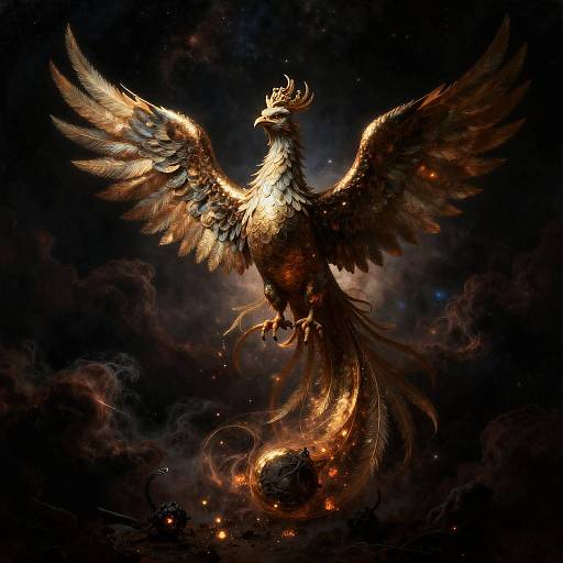 Baroque Celestial Phoenix in Cosmic Nebula