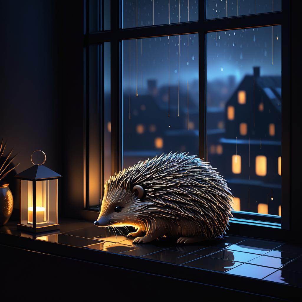 Hedgehog in Rainy Night Contemplation