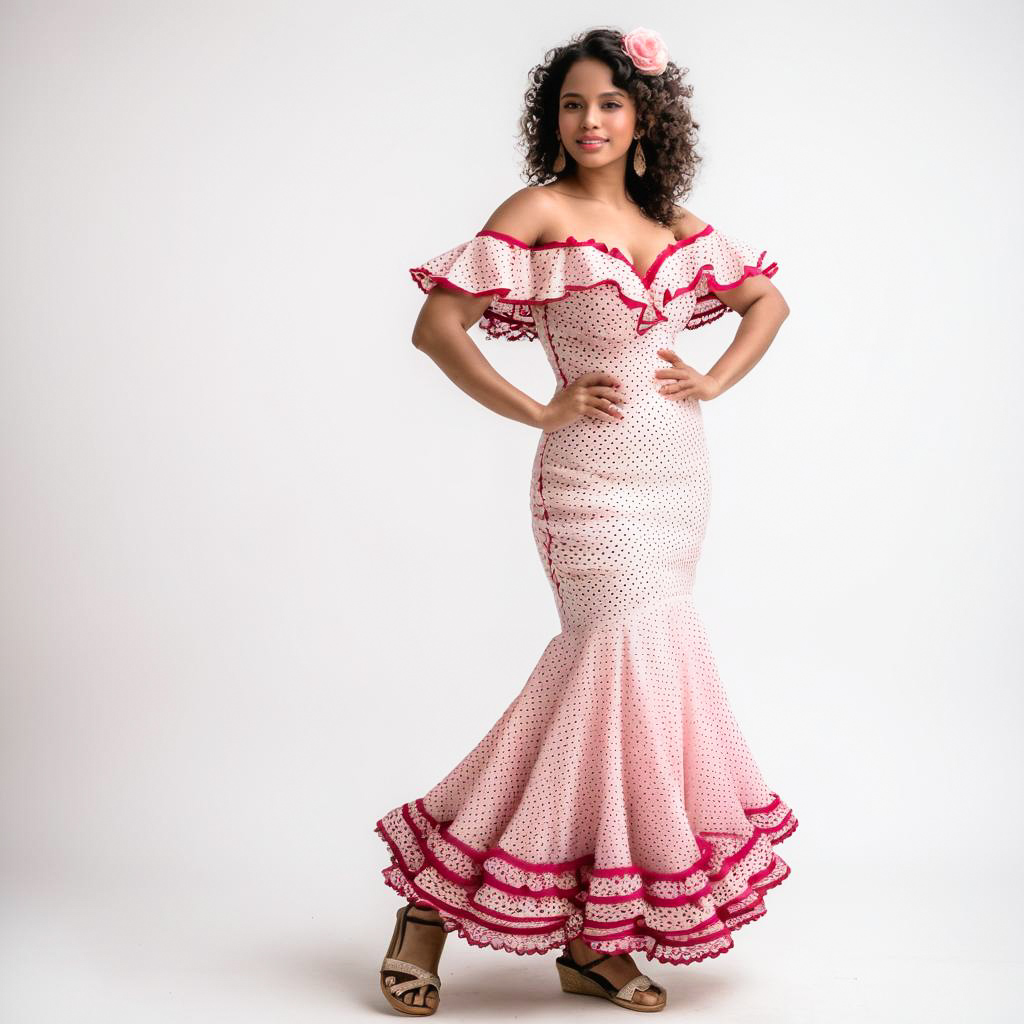 Blushing Girl in Polka Dot Flamenco Dress