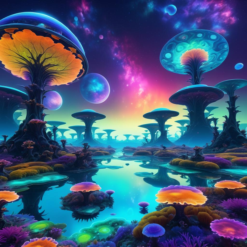 Surreal Alien Fractal Landscapes with Bioluminescence