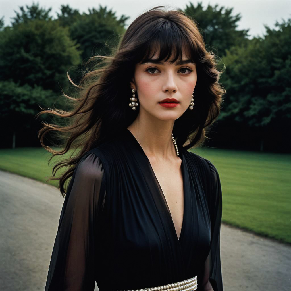 Elegant Dark-Haired Woman in Maxi Dress