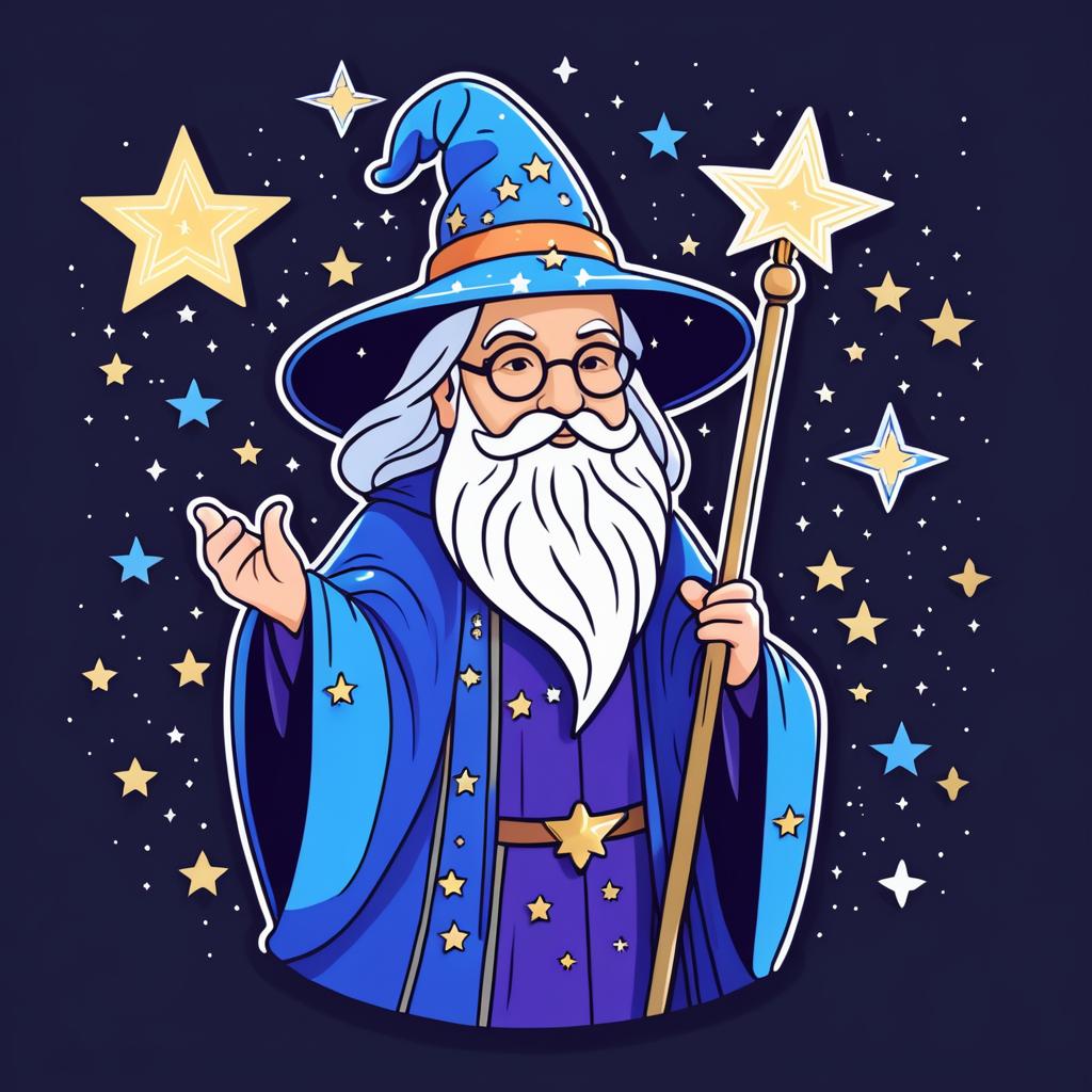 Stylish Line Art of a Wise Wizard