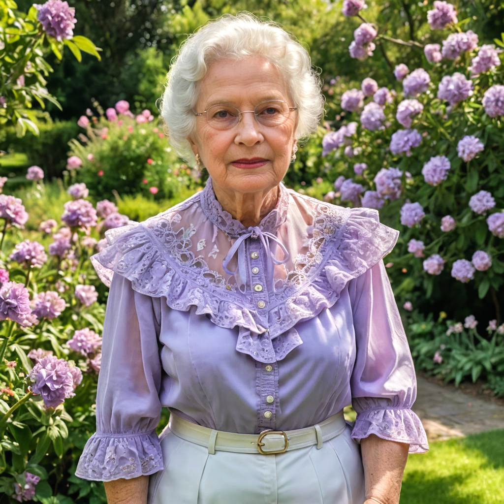 Elderly Lady in Lavender Garden Bliss