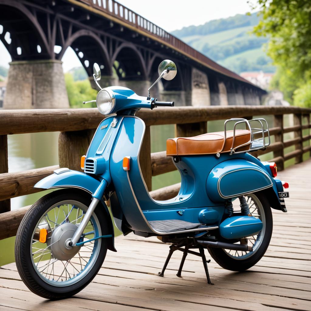 Vintage Moped by Historic Bridge