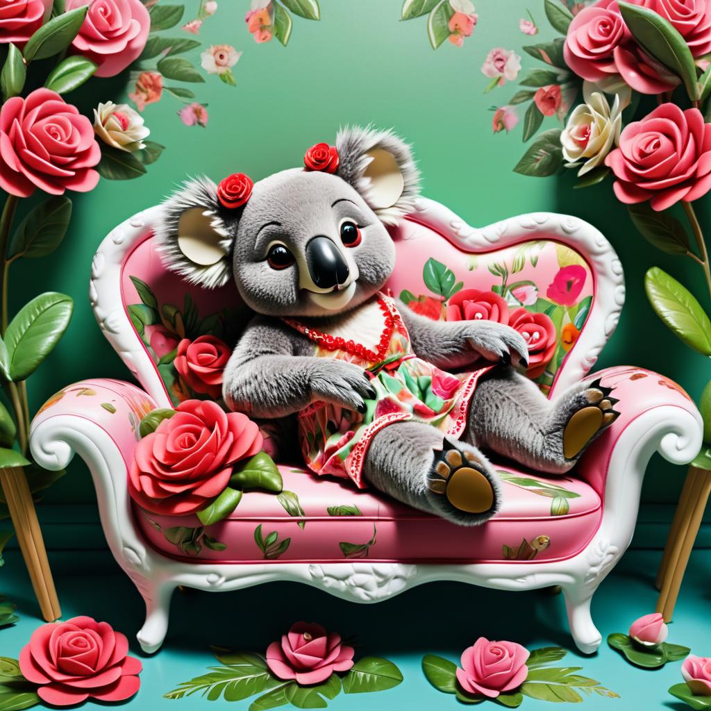 Whimsical Koala on Floral Couch Adventure