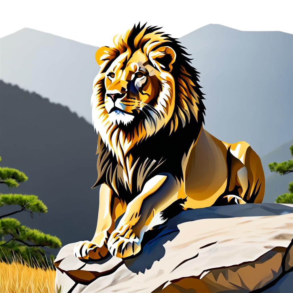 Majestic Lion Portrait on Mountain