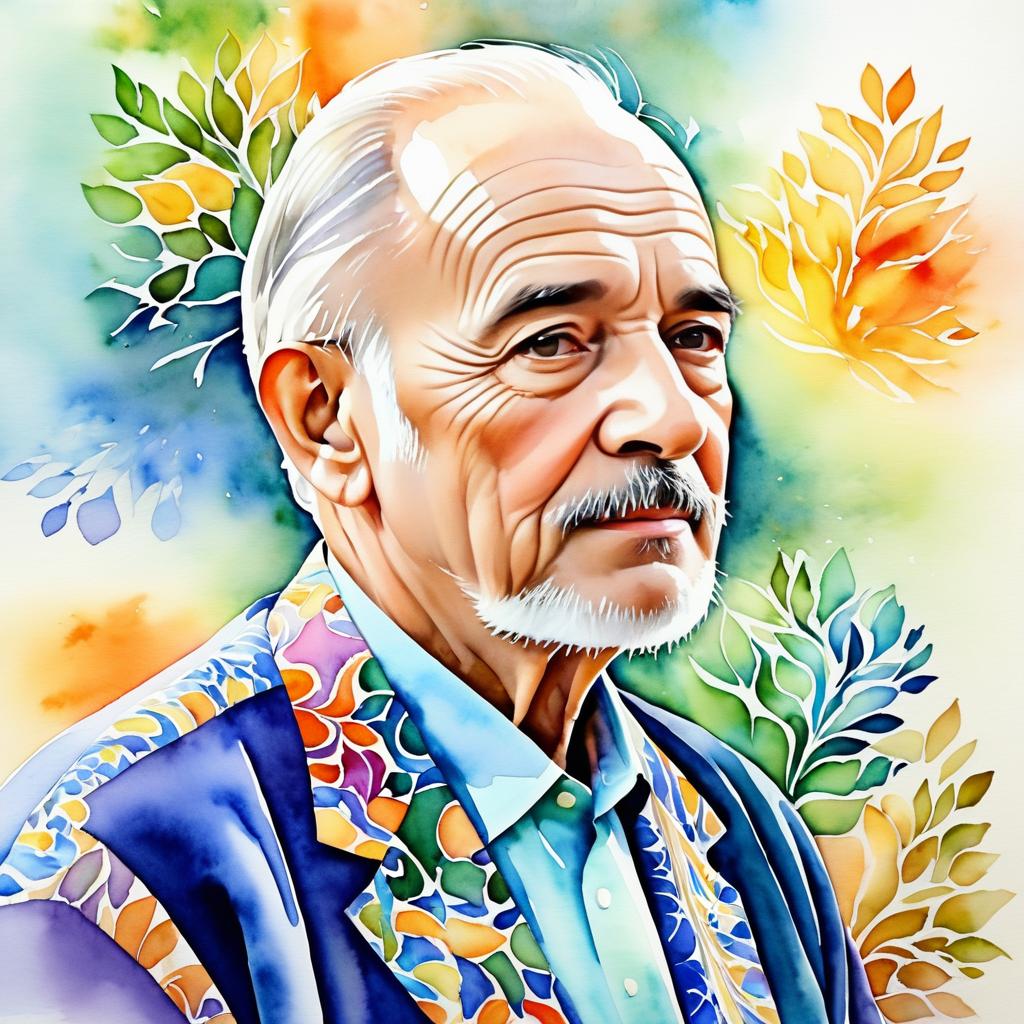 Serene Elderly Man in Watercolor Elegance