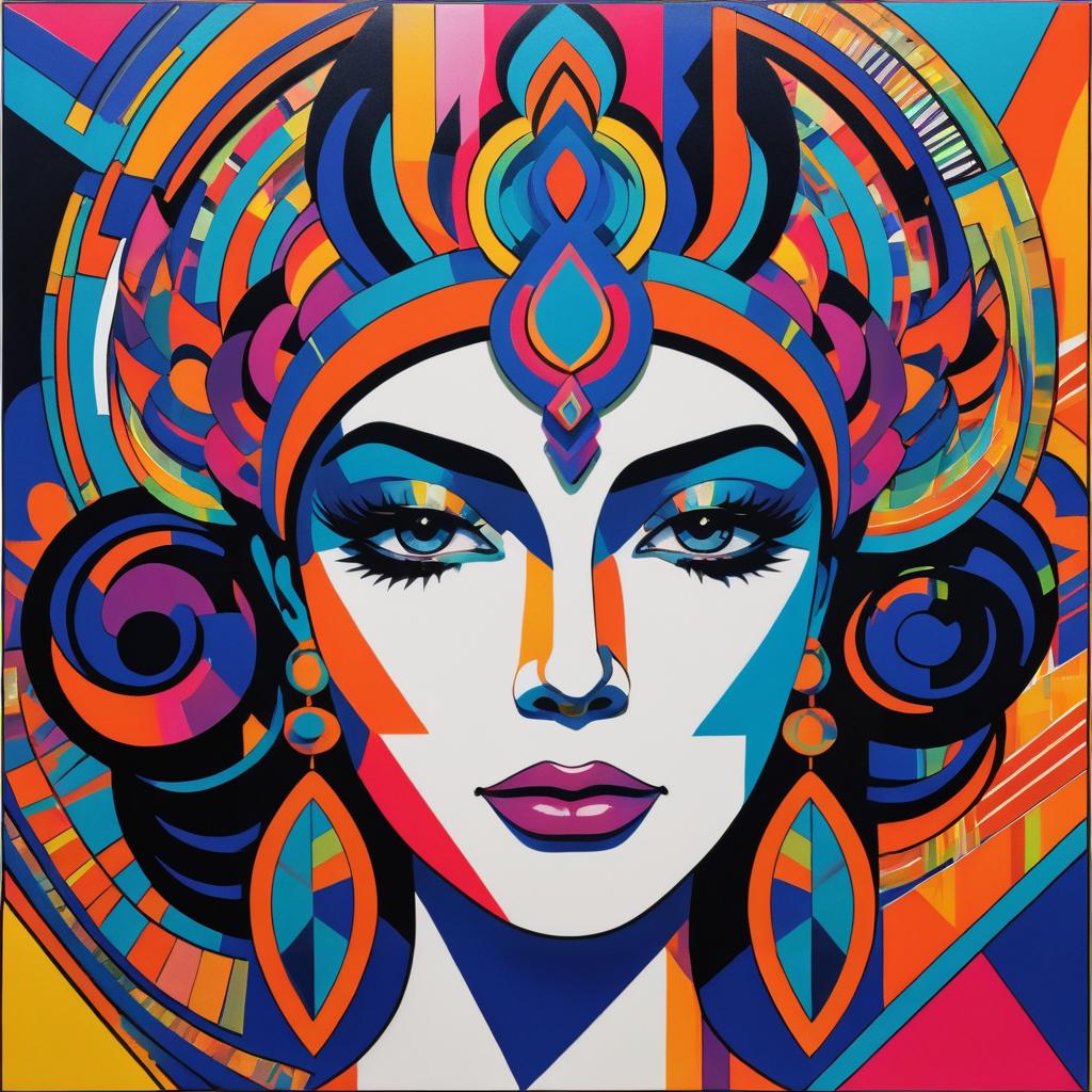 Vibrant Woman with Abstract Headpiece Art