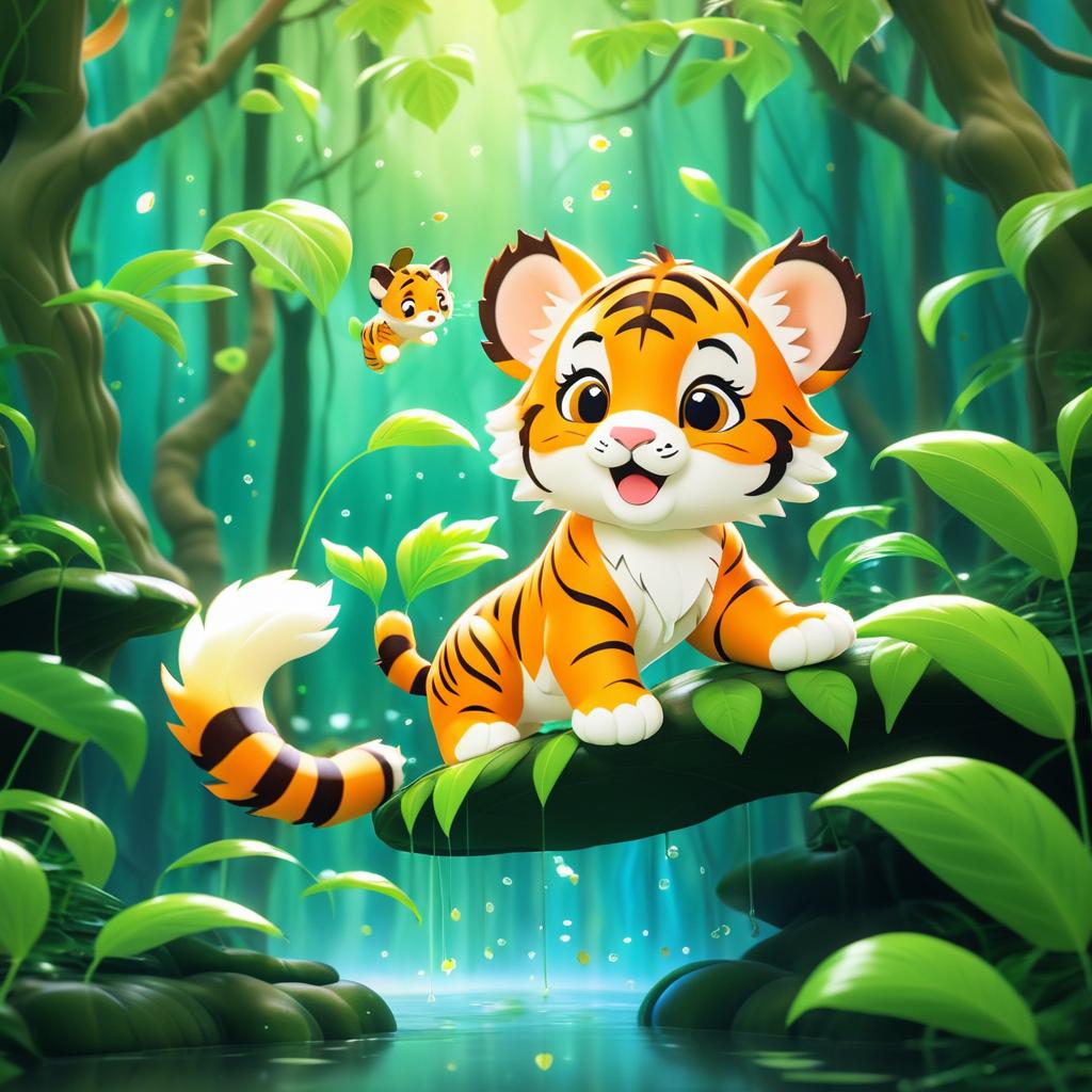 Baby Tiger Cub in Dreamy Forest