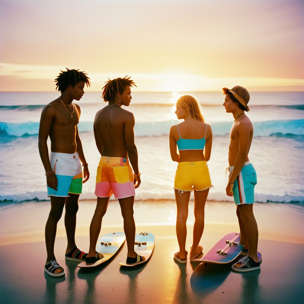 Teenagers at the Beach during Sunset