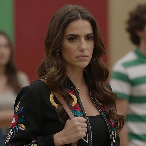 Serious Woman in Embroidered Jacket