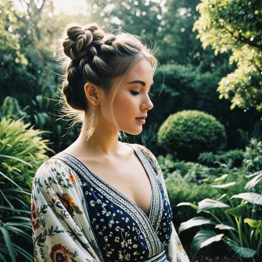 Woman with Braided Bun in Botanical Garden