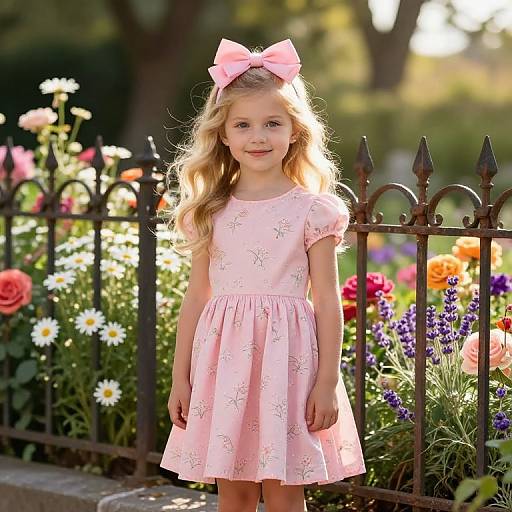 Young Girl in Floral Pink Dress