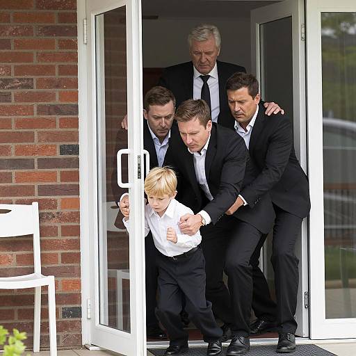 Men in Suits Guiding a Young Boy