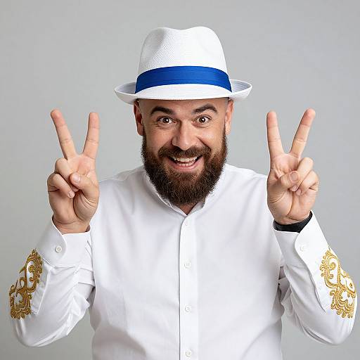 Charismatic Bearded Man in White Hat