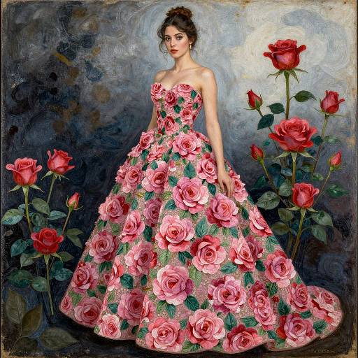 Mixed Media Woman in Rose Gown