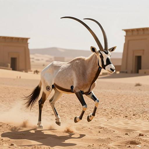 Bionic Oryx in Desert Ruins
