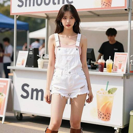 Voluptuous Woman at Sports Smoothie Stand