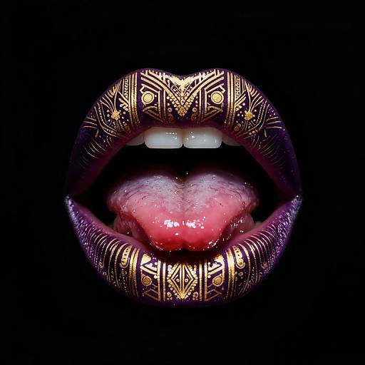 Art Deco Purple Lips with Gold Patterns