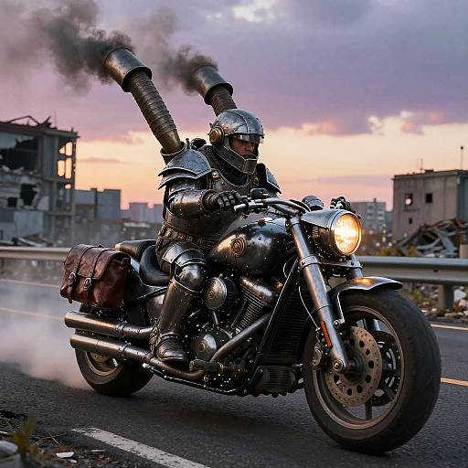 Dieselpunk Motorcycle on Abandoned Highway