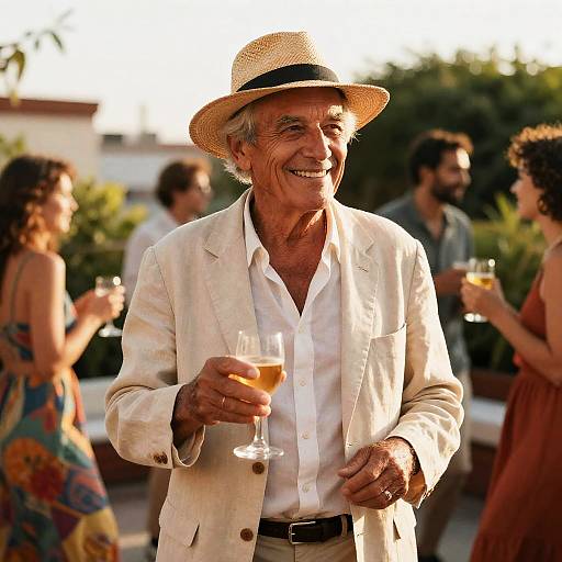 Elderly Man Enjoying Rooftop Garden Party