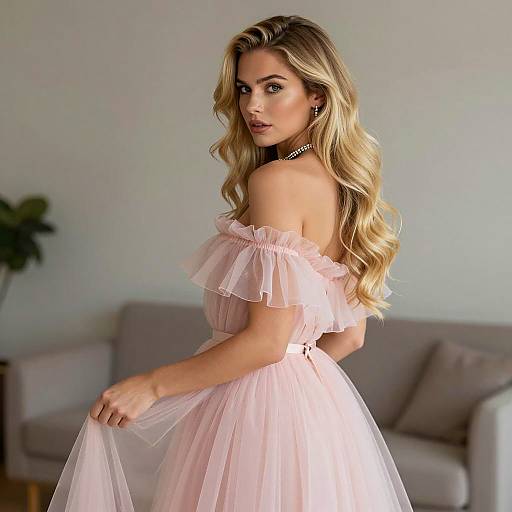 Elegant Blonde in Pink Tulle Dress