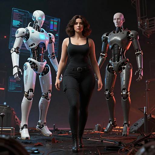 Brutalist Hologram: Curvy Woman & Robot