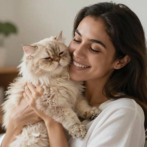 Woman Holding Fluffy Persian Cat