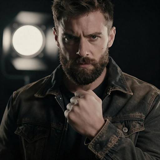 Serious Bearded Man with Clenched Fist