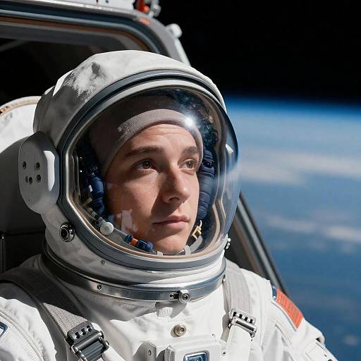 Astronaut Close-Up Gazing Through Helmet