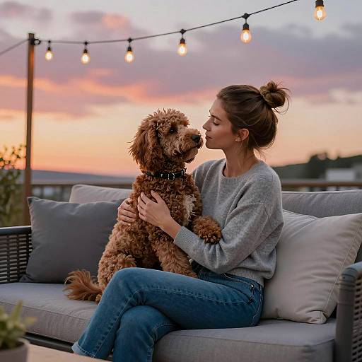 Cozy Sunset Scene with Woman and Dog