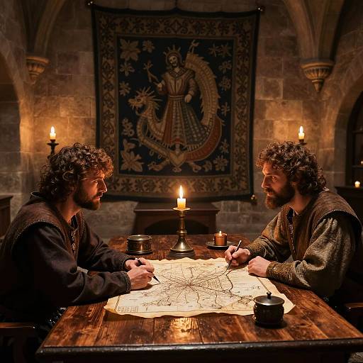 Medieval Diplomats Negotiating in Castle