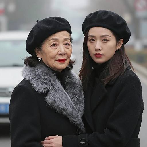Winter Embrace: Two Women in Coats