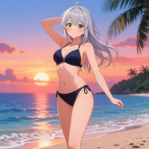 Anime Girl Fubuki Tropical Sunset