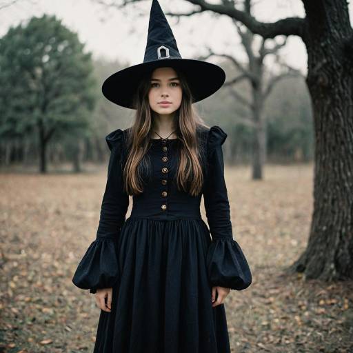 Young Woman in Lunar Witch Costume Outdoors