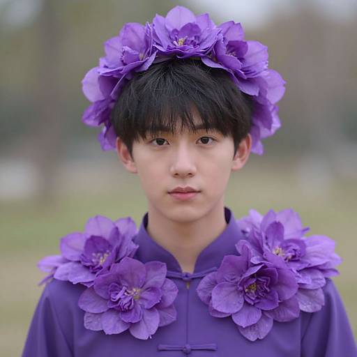 Realistic Violet Flower Costume Portrait
