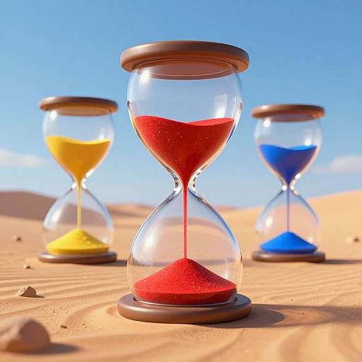 Surreal 3D Hourglasses in Desert