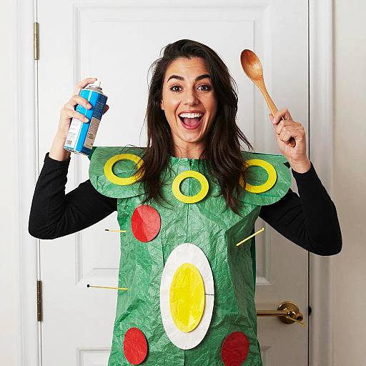 Whimsical Woman in Green Tissue Costume