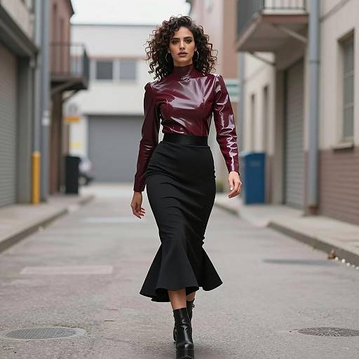 Fashionable Woman in Latex Top and Mermaid Skirt