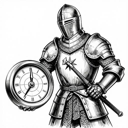 Medieval Knight Black and White Sketch